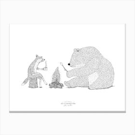 Little Joys   Fox & Bear Fineline Illustration Canvas Print