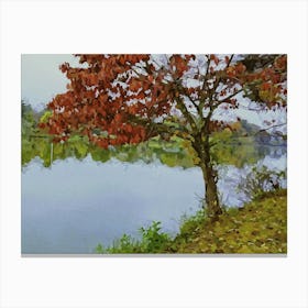 Autumn Tree By The River Canvas Print