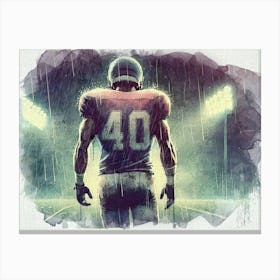 Football Player In The Rain Watercolor retro 1 Canvas Print
