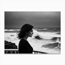 Portrait Of A Woman Looking At The Ocean Canvas Print