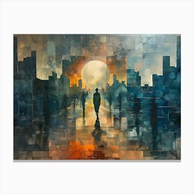 Cityscape And Solitude, Cubism Canvas Print