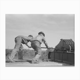 Unloading Heavy Equipment From Truck, Seminole Oil Field, Oklahoma By Russell Lee Canvas Print