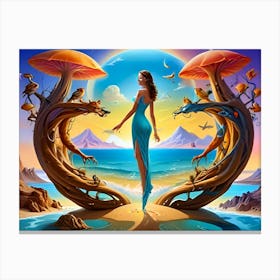 Woman On A Surreal Beach 1 Canvas Print