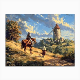Knights And The Windmill Canvas Print
