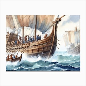 Viking Ships AI watercolor 1 Canvas Print