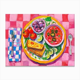 Mediterranean Food Selection Pink Checkerboard 3 Canvas Print