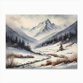 Vintage Muted Winter Mountain Landscape (17) 1 Canvas Print
