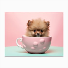 Pomeranian Puppy In A Cup Canvas Print