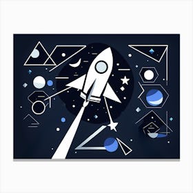 Space Rocket, Rocket wall art, Children’s nursery illustration, Kids' room decor, Sci-fi adventure wall decor, playroom wall decal, minimalistic vector, dreamy gift Canvas Print