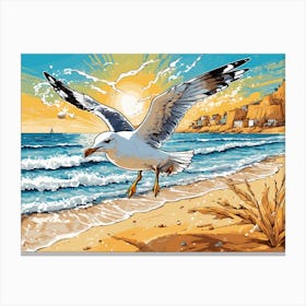 Seagull On The Beach Canvas Print