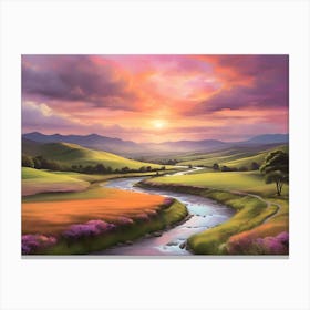 Sunset In The Valley Paintings Art Print Canvas Print