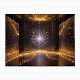 Abstract Image Of A Glowing, White Star Shape In A Dark Space, Surrounded By Streaks Of Golden Light Canvas Print