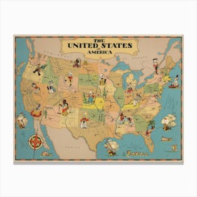 USA pictorial vintage map 1935 Canvas Print