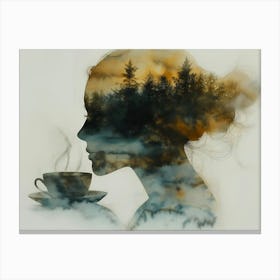 Silhouette Of A Woman Drinking Coffee Canvas Print