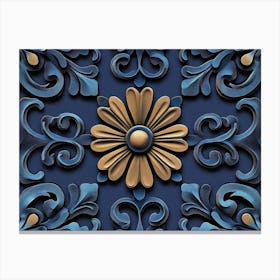 Seamless Relief Sculpture Retro Pattern Round Curve Cross Flower Canvas Print