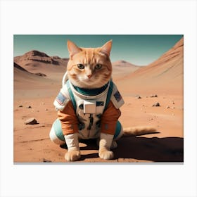 Photograph Of A Ginger Cat Dressed In An Astronaut Suit, Sitting On The Surface Of Mars Canvas Print