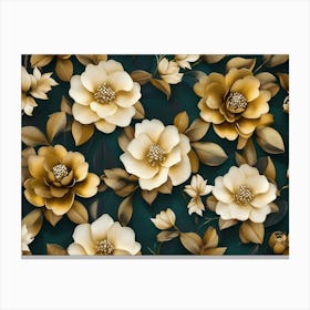 Luxury Floral Pattern With Flowers Elegant Texture Illustration Background In Golden, Green, White And Black Canvas Print