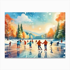 Ice Skating In Winter Canvas Print