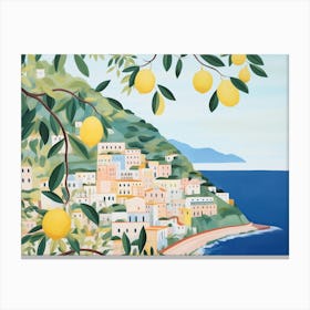 Amalfi Coast Lemons Landscape Watercolour Canvas Print