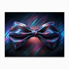 Blue And Pink Bow Tie With Rainbow Design On Black Background Canvas Print