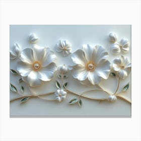 3d Artwork Illustration White Background with Golden Jewelry and Flower Canvas Print