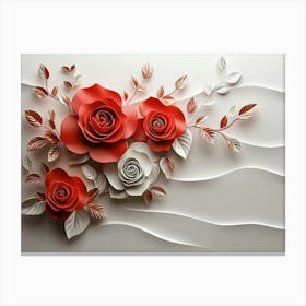 3d Red Rose Simple Floral Painting Light Gray Background Canvas Print