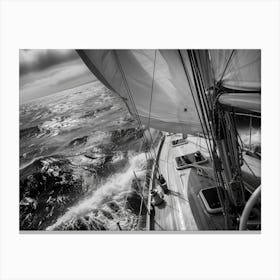 Sailboat In Rough Seas Canvas Print