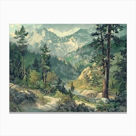 Vintage Wooded Pines 4 Canvas Print