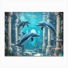 Dolphins In The Sea Canvas Print