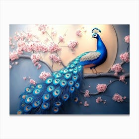 3d Background Blue Peacock on Branch Canvas Print