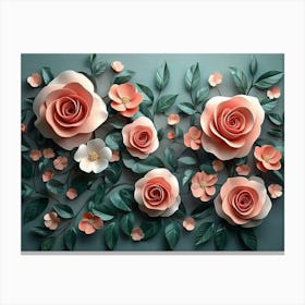 Roses Surrounded By Leaves And Flowers 3 Canvas Print