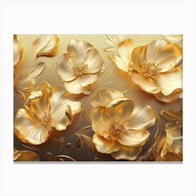 Golden Floral Background, Vintage Gold Flowers Abstract Canvas Print