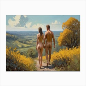 Nude Couple Walking Vincent Van Gogh Style Canvas Print