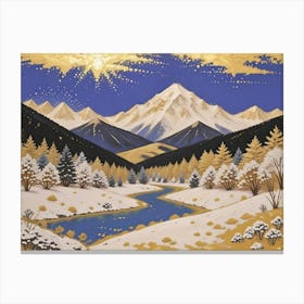 Ethereal Gold Winter Stream and Mountains Canvas Print