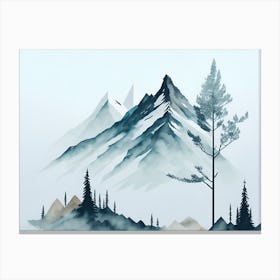 Mountain And Forest In Minimalist Watercolor Horizontal Composition 3 Canvas Print