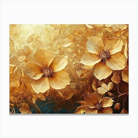 Golden Floral Background, Abstract Vintage Flower Golden Nature Canvas Print