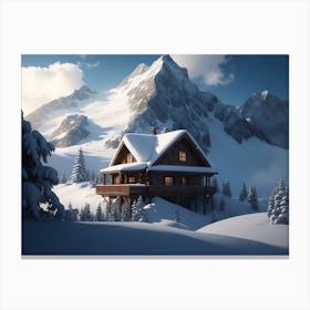 Mountain Cabin Perched On A Snowy Slope Canvas Print