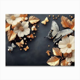 Gold Butterflies And Flowers Canvas Print