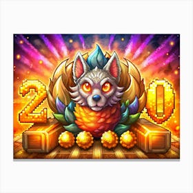 Pixel Art Wolf With Fireworks And Golden Numbers 2020 Canvas Print