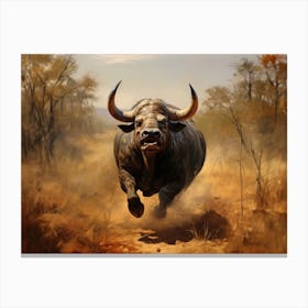 African Buffalo Charging Realism 4 Canvas Print