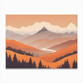 Misty mountains horizontal background in orange tone 19 Canvas Print