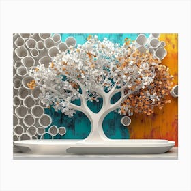 3d Oak Showcasing an Ethereal Tree with White Lattice and a Vibrant Backdrop Canvas Print