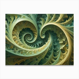 Intricate Fractal Spiral In Shades Of Green And Gold, Resembling Swirling Vines Or A Seashell Canvas Print