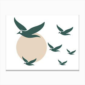 Emerald Wings: A Flock of Green Birds Canvas Print