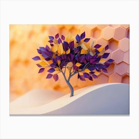 A Futuristic 3d Artwork of a Tree with Deep Purple and Yellow Leaves Canvas Print