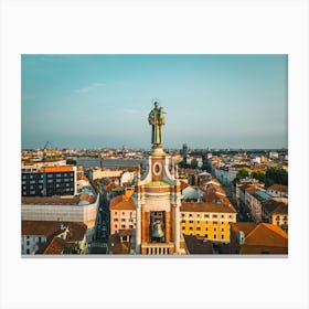 Italy Art Church in Milan. Top down view of the Catholic Church and the European old town of Milan, Italy. Roof top. Basilica Sanctuary of Sant'Antonio of Padua Canvas Print