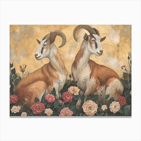 Floral Animal Illustration Goat 2 Canvas Print