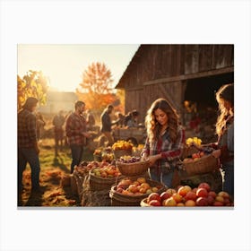 Autumn Harvest Festival On A Rustic Farm Overflowing Baskets Of Ripe Autumn Fruits Including Apple (6) Canvas Print