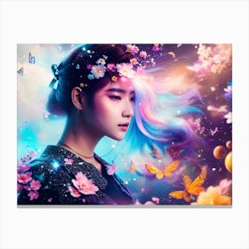 Asian Girl With Colorful Hair Canvas Print