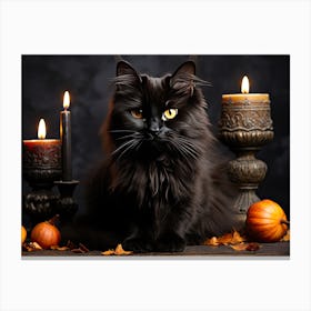 Black Cat With Candles Canvas Print